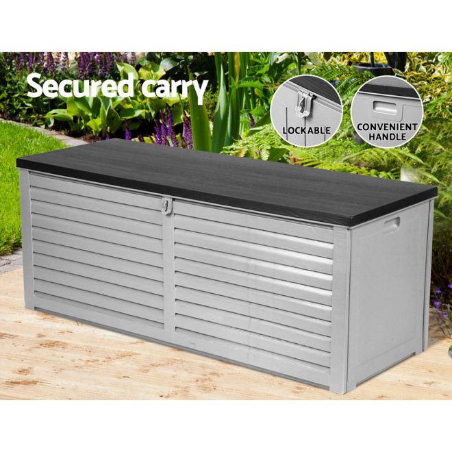 Gardeon Outdoor Storage Box Container Garden Toy Indoor Tool Chest Sheds – Dark Grey and Black, 390 L