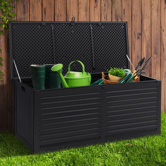 Gardeon Outdoor Storage Box Container Garden Toy Indoor Tool Chest Sheds – Black, 490 L