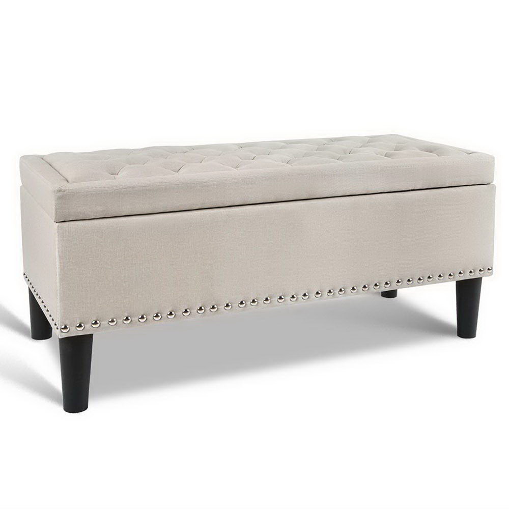 Artiss Storage Ottoman Blanket Box Linen Fabric Chest Foot Stool Toy Bench – Taupe