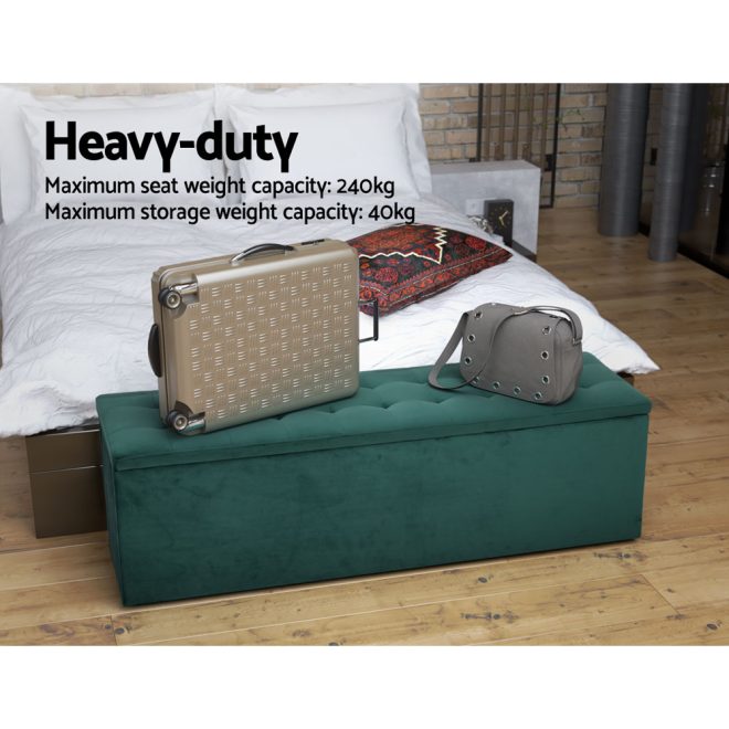 Artiss Storage Ottoman Blanket Box Linen Foot Stool Rest Chest Couch – Green