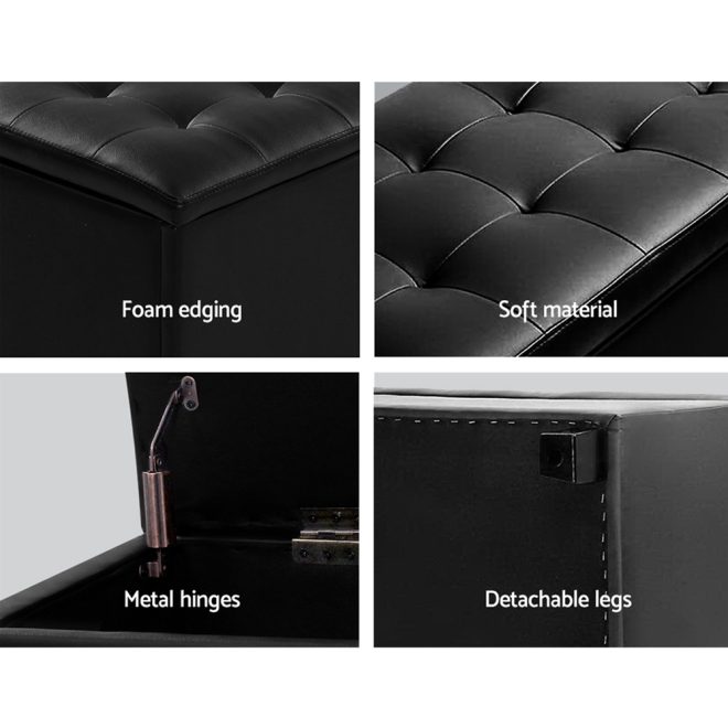 Artiss PU Leather Storage Ottoman – Black