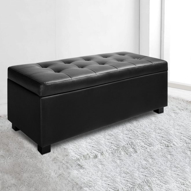 Artiss PU Leather Storage Ottoman – Black