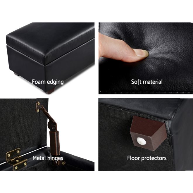 Faux PU Leather Storage Ottoman – Black