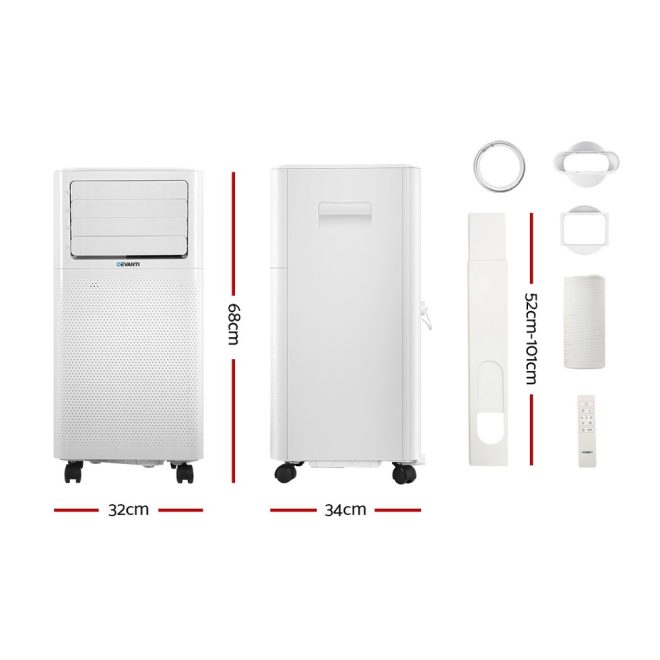 Devanti Portable Air Conditioner Cooling Mobile Fan Cooler Dehumidifier White – 2000 W