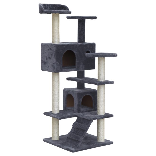 i.Pet Cat Tree 134cm Trees Scratching Post Scratcher Tower Condo House Furniture Wood – Grey