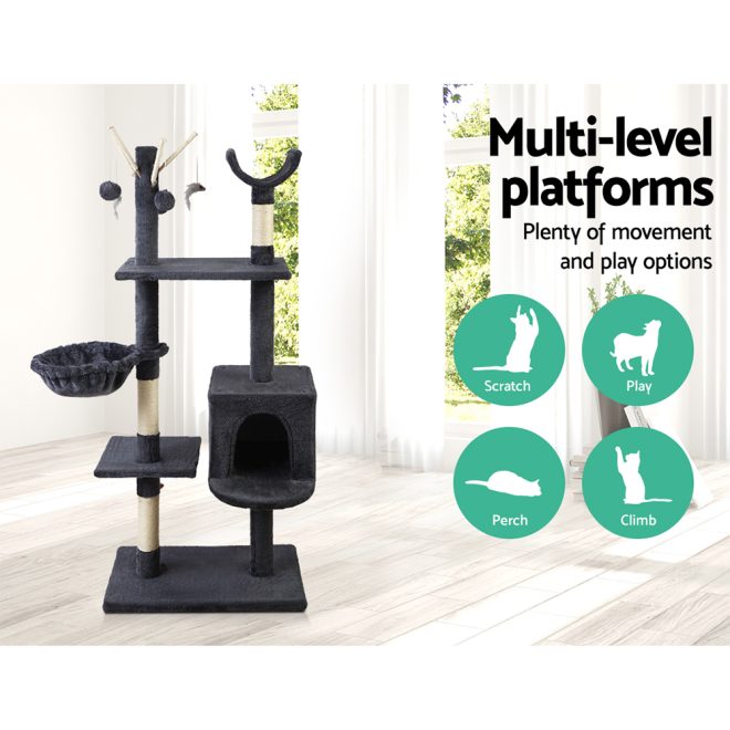 Cat Tree 140cm Trees Scratching Post Scratcher Tower Condo House Furniture Wood