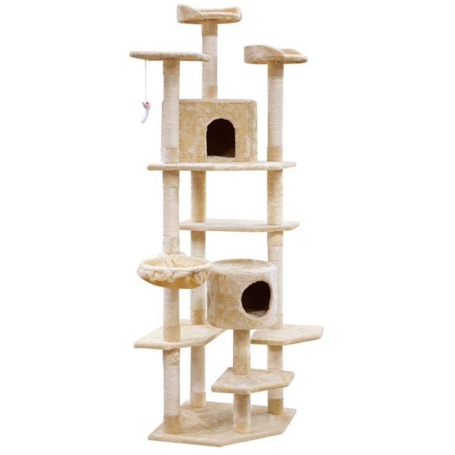 i.Pet Cat Tree 203cm Trees Scratching Post Scratcher Tower Condo House Furniture Wood – Beige