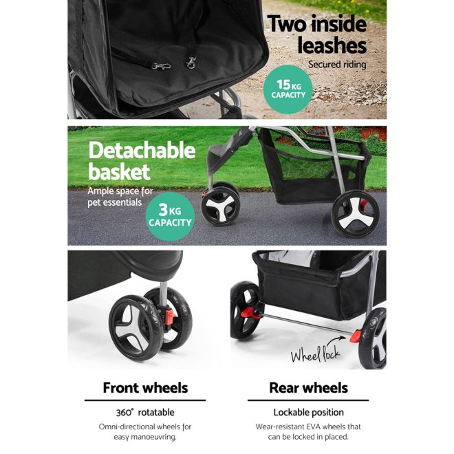 3 Wheel Pet Stroller – Black