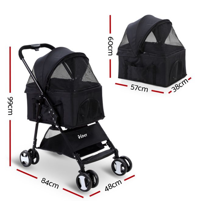 i.Pet Pet Stroller Dog Carrier Foldable Pram 3 IN 1 Middle Size – Black