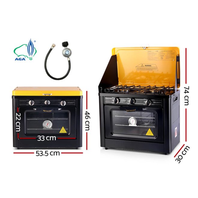 Devanti 3 Burner Portable Oven – Black and Yellow
