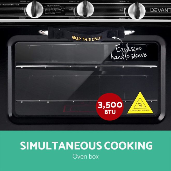 Devanti 3 Burner Portable Oven – Silver and Black