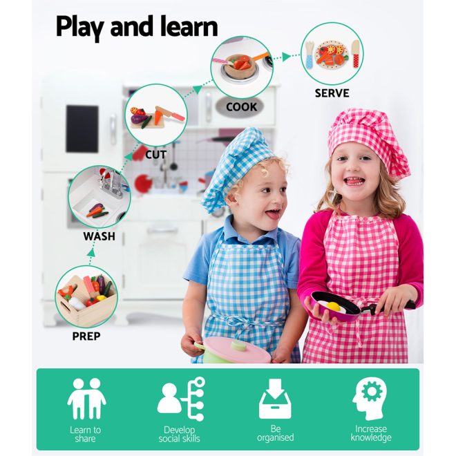 Keezi Kids Kitchen Set Pretend Play Food Sets Childrens Utensils Wooden Toy – White