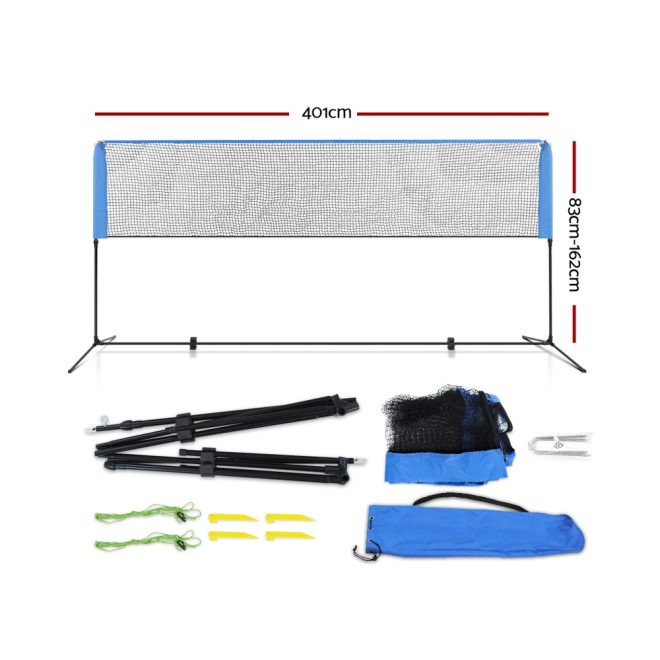 Everfit Portable Sports Net Stand Badminton Volleyball Tennis Soccer Blue – 401x103x162 cm