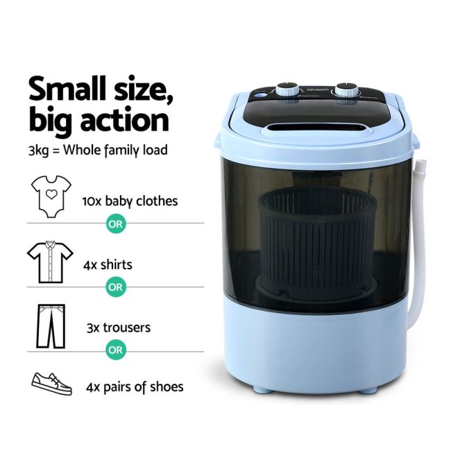 3KG Mini Portable Washing Machine Shoes Wash Top Load Camp Caravan