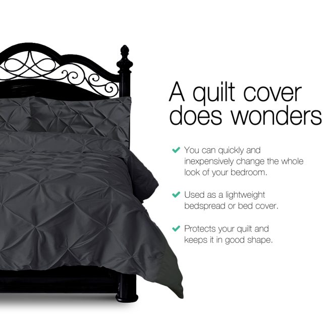 Giselle Bedding Quilt Cover Set Pinch Pleat Diamond Duvet Doona Case – KING, Black