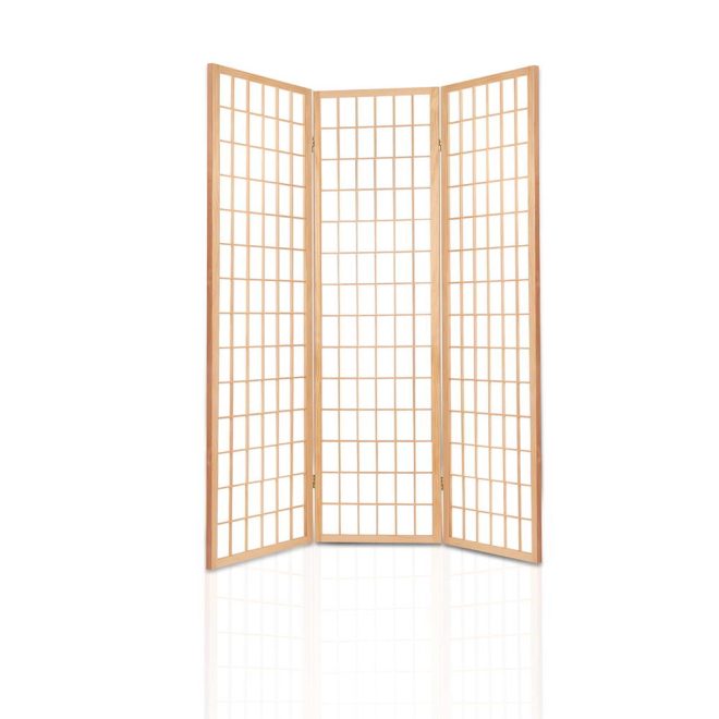 Room Divider Screen Wood Timber Dividers Fold Stand Wide – Beige, 3 Panel