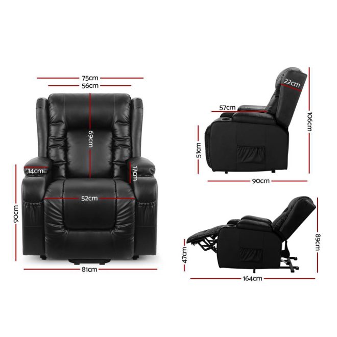 Artiss Electric Recliner Chair Lift Heated Massage Chairs Lounge Sofa Leather – Black