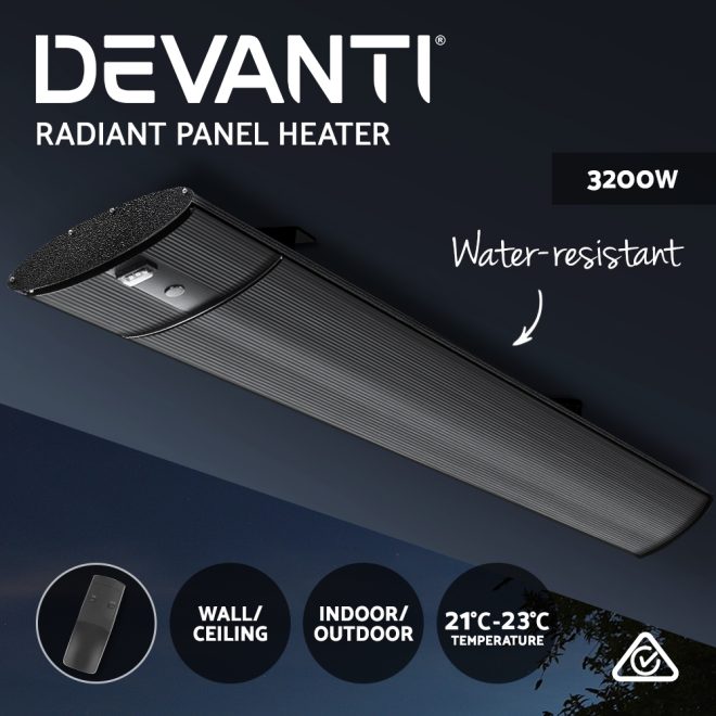 Devanti Electric Radiant Strip Heater Outdoor Panel Heater Bar Home Remote Control – 3200 W