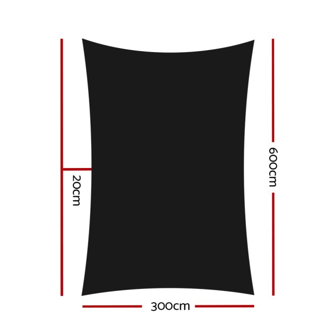 Instahut Sun Shade Sail Cloth Shadecloth Rectangle Canopy 280gsm – 3×6 m, Black