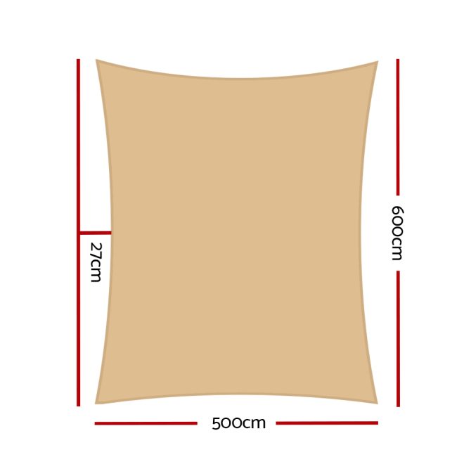 Instahut Sun Shade Sail Cloth Shadecloth Rectangle Canopy 280gsm – 5×6 m, Sand Beige