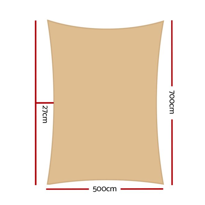 Instahut Sun Shade Sail Cloth Shadecloth Rectangle Canopy 280gsm – 5×7 m, Sand Beige