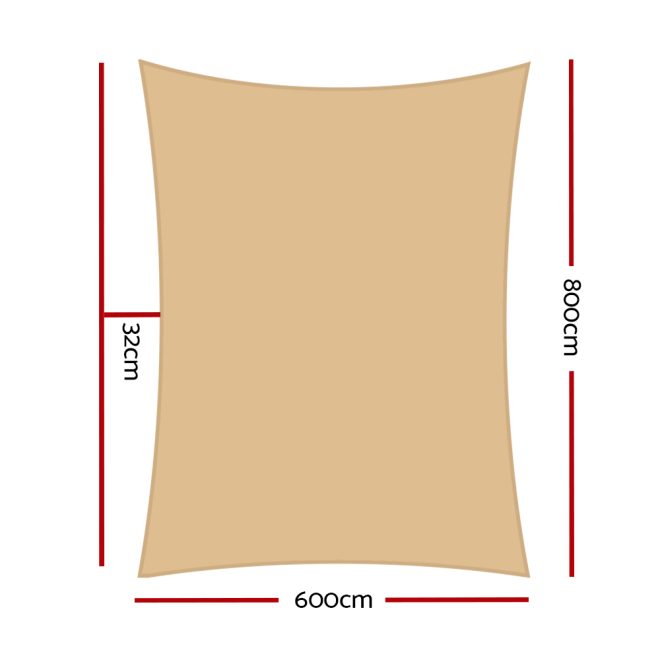 Instahut Sun Shade Sail Cloth Shadecloth Rectangle Canopy 280gsm – 6×8 m, Sand Beige