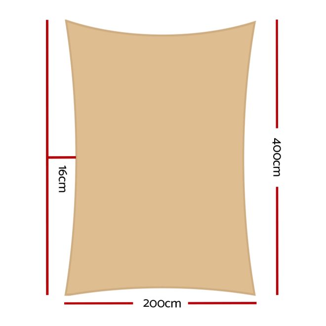 Instahut Waterproof Rectangle Shade Sail Cloth – Sand Beige – 2×4 m