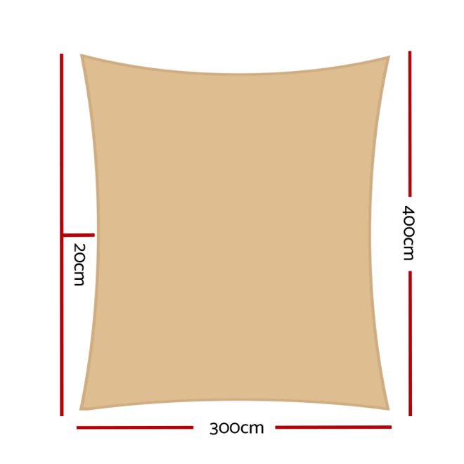 Instahut Waterproof Rectangle Shade Sail Cloth – Sand Beige – 3×4 m