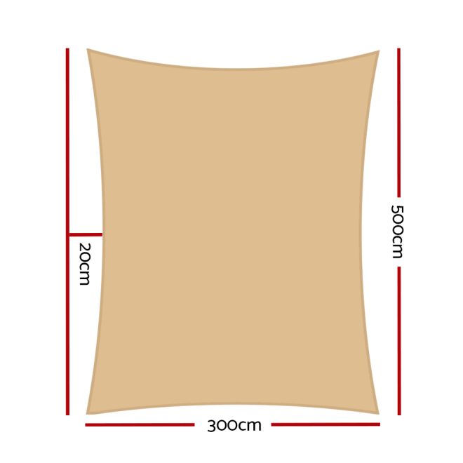 Instahut Waterproof Rectangle Shade Sail Cloth – Sand Beige – 3×5 m
