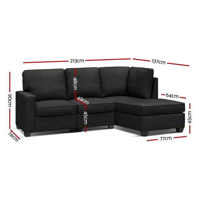 Artiss Sofa Lounge Set Modular Chaise Chair Suite Couch Dark Grey – 4 Seater