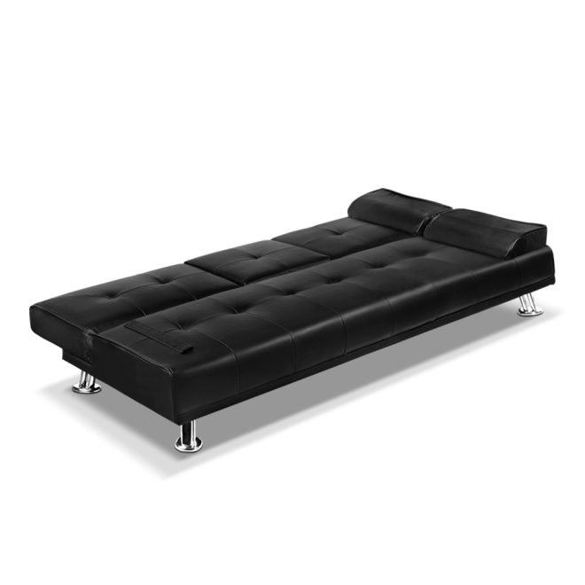 3 Seater PU Leather Sofa Bed – Black