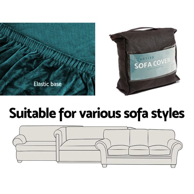 Artiss Velvet Sofa Cover Plush Couch Cover Lounge Slipcover – Agate Green, 1 Seater