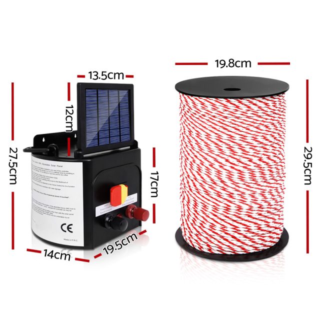Giantz Electric Fence Energiser Solar Powered Energizer Charger + Tape – 500M-5KM