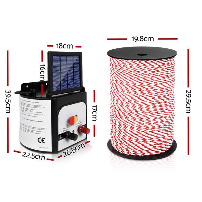 Giantz Electric Fence Energiser Solar Powered Energizer Charger + Tape – 500M-8KM