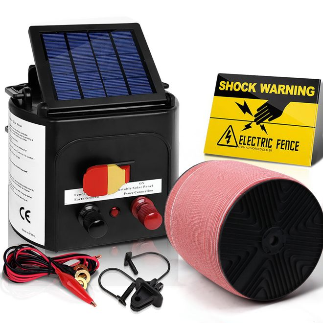 Giantz Electric Fence Energiser Solar Powered Energizer Charger + Tape – 1200M-5KM