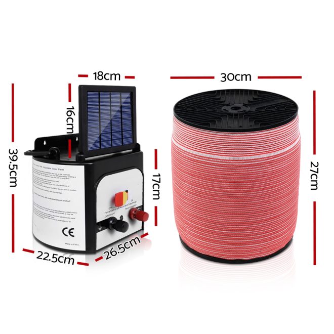 Giantz Electric Fence Energiser Solar Powered Energizer Charger + Tape – 1200M-8KM