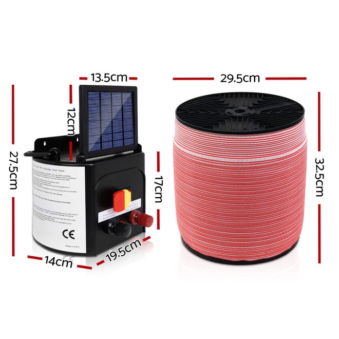 Giantz Electric Fence Energiser Solar Powered Energizer Charger + Tape – 2000M-5KM