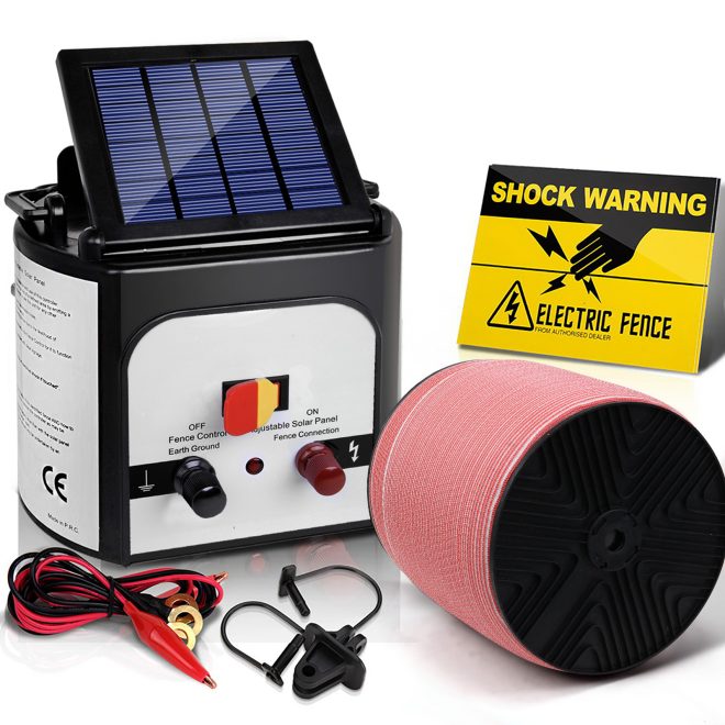 Giantz Electric Fence Energiser Solar Powered Energizer Charger + Tape – 2000M-8KM