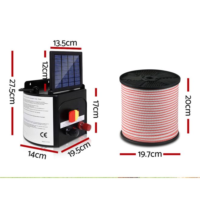 Giantz Solar Electric Fence Energiser Charger with Tape and 25pcs Insulators – 400M-5KM