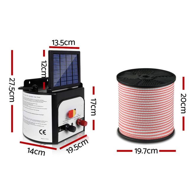 Giantz Solar Electric Fence Energiser Charger with Tape and 25pcs Insulators – 400M-8KM