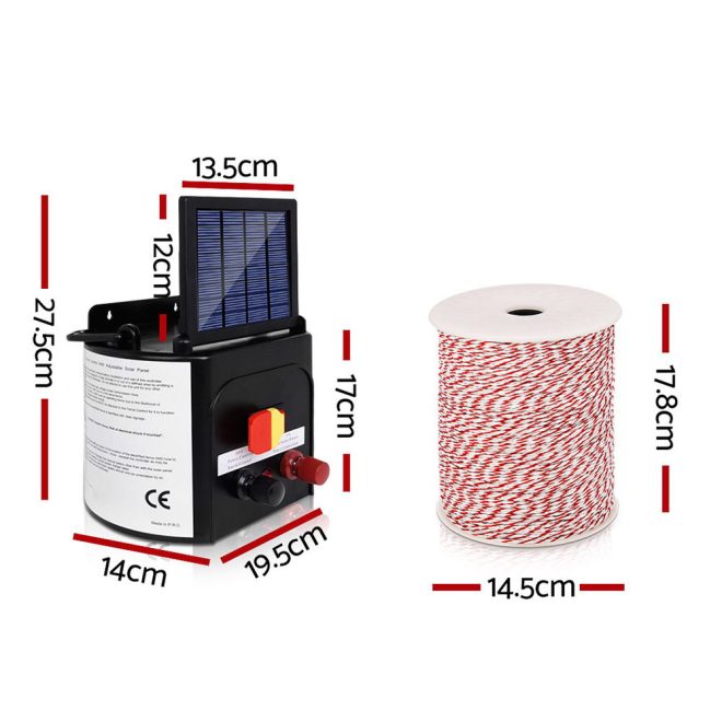 Giantz Solar Electric Fence Energiser Charger with Tape and 25pcs Insulators – 500M-5KM
