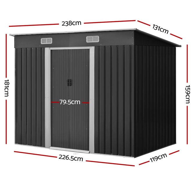 Giantz Garden Shed Outdoor Storage Sheds Tool Workshop – 2.38×1.31 m, Without Base
