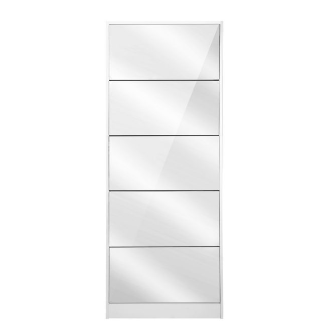 5 Drawer Mirrored Wooden Shoe Cabinet – White