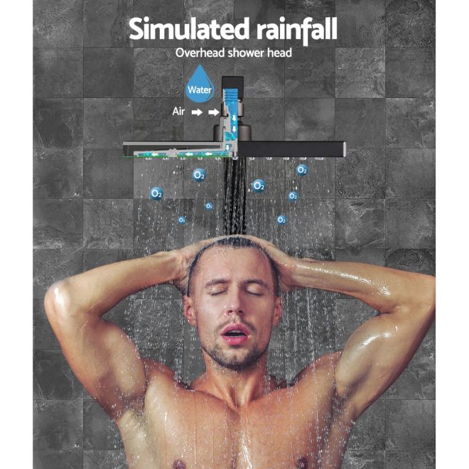 Cefito WElS 8” Rain Shower Head Set Square High Pressure Wall Arm DIY – Black, 8” Round Shower Head