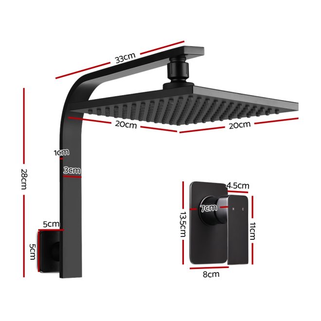 Cefito WElS 8” Rain Shower Head Set Square High Pressure Wall Arm DIY – Black, 8” Round Shower Head + Shower Mixer