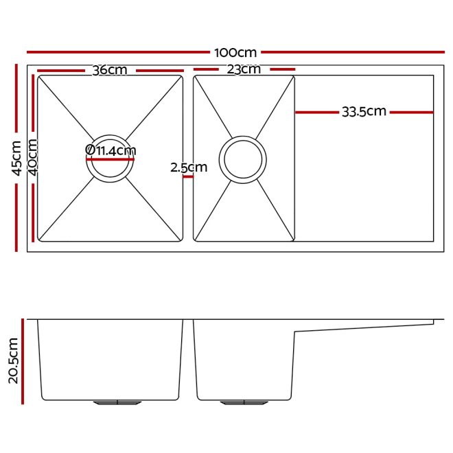 Cefito Stainless Steel Kitchen Sink Under/Top/Flush Mount Black – 100x45x20.5 cm