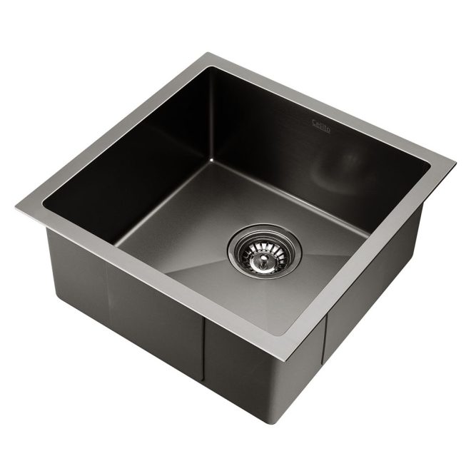 Cefito Stainless Steel Kitchen Sink Under/Top/Flush Mount Black – 44x44x20.5 cm