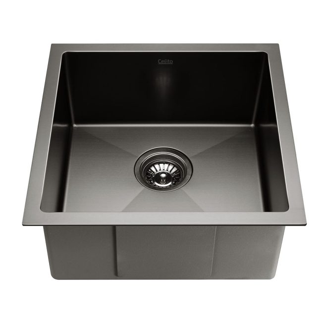 Cefito Stainless Steel Kitchen Sink Under/Top/Flush Mount Black – 44x44x20.5 cm