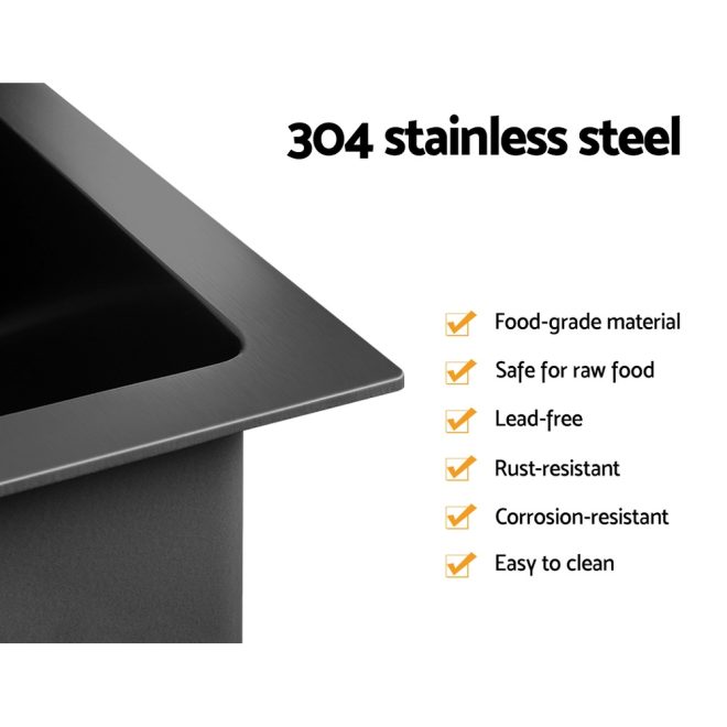 Cefito Stainless Steel Kitchen Sink Under/Top/Flush Mount Black – 77x45x20.5 cm