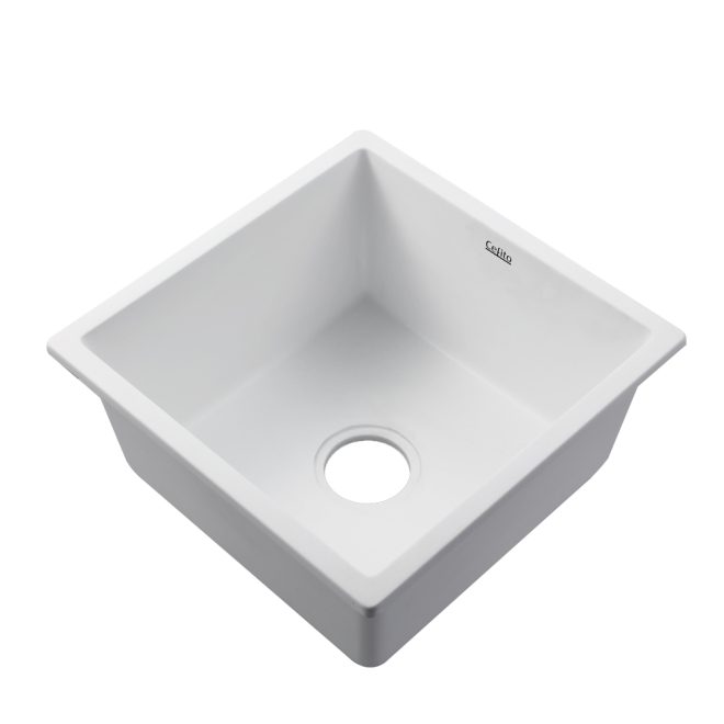 Cefito Stone Kitchen Sink Granite Under/Topmount Basin Bowl Laundry – 45x45x22 cm, White